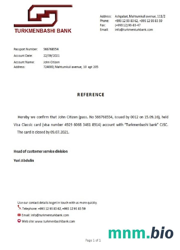 Turkmenistan Turkmenbashi przykład odniesienia zamknięcia w formatach Word i PDF